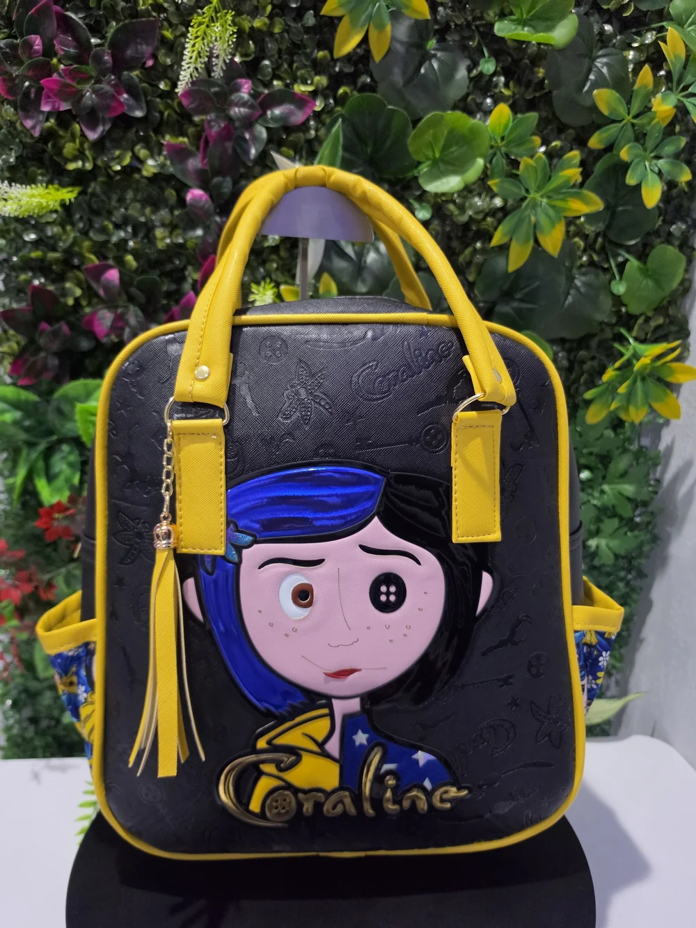 New 30cm Handamade Coraline Graphic Black & Yellow Backpack - Unbranded